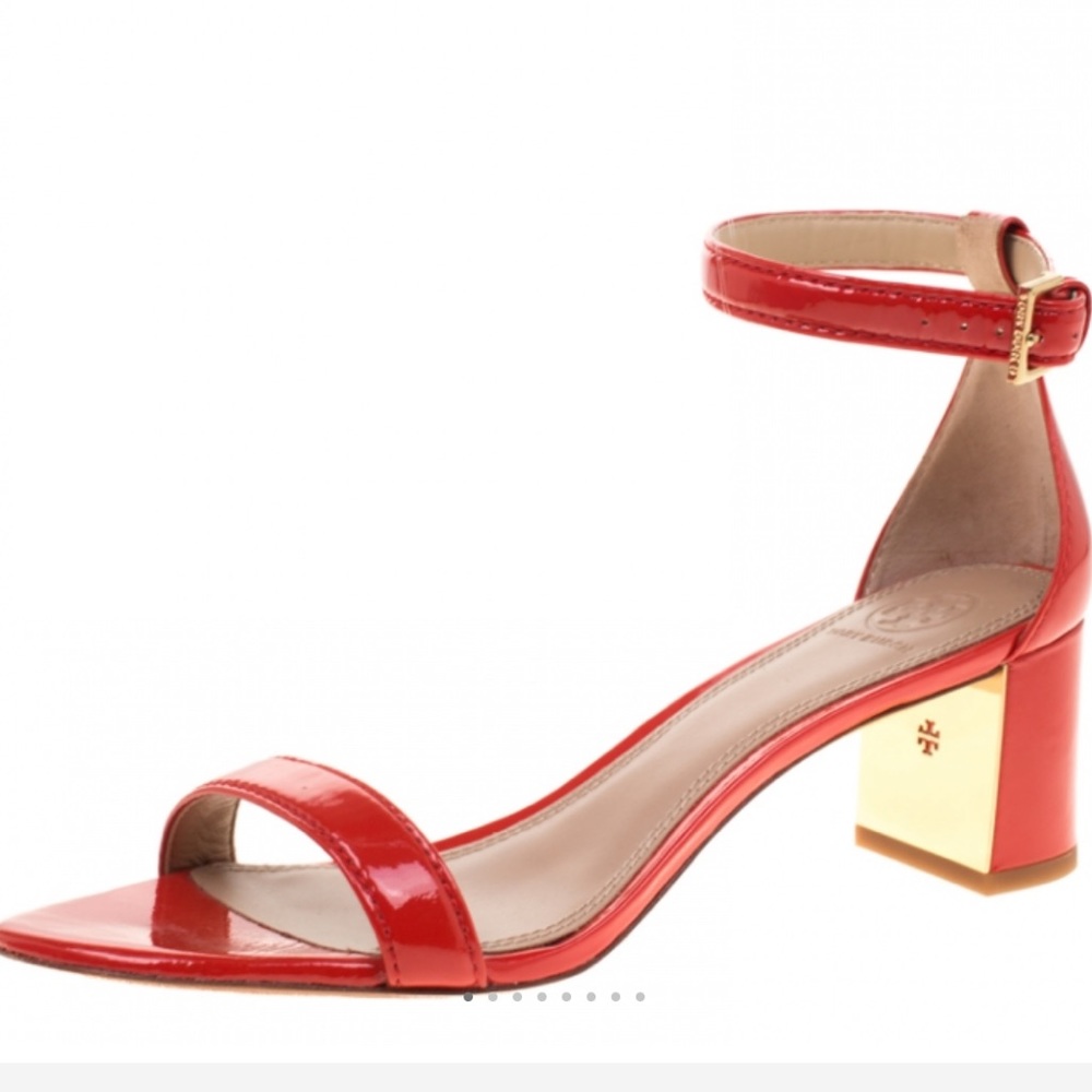 Tory Burch heeled patent leather cherry red sanders size 7.5